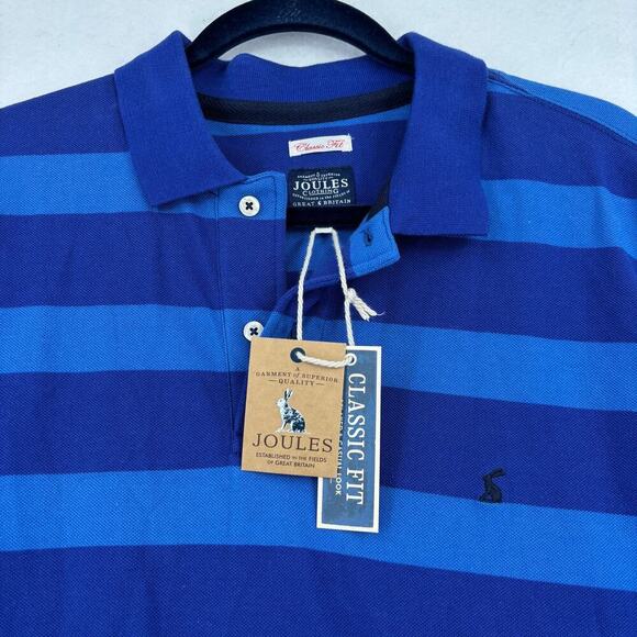Joules Filbert Polo Shirt Mens Size US L Blue Stripe Cotton Classic Fit UK XL - Picture 2 of 15